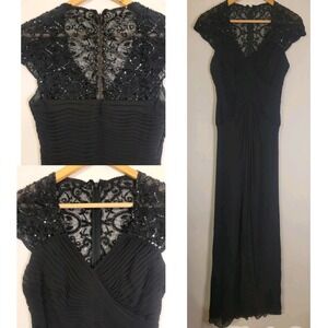 VTG Cache 100% Silk Dress Women's‎ Size 4 Black Beaded V Neck Gown Maxi Stunning